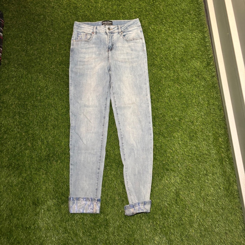 Frank Lyman Montreal Rhinestone Cuff Light Wash Slim Jeans 226158U Womens Small